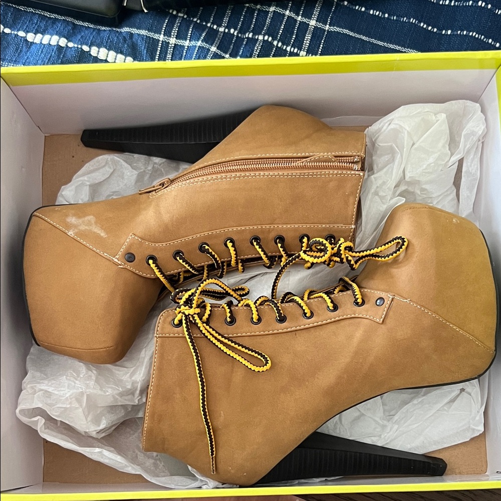 Paper fox Tan Lace-Up Platform Ankle Boots - Women's